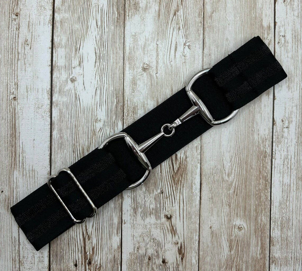1.5" Equestrian Elastic Bit Buckle Belt - Black Stripes