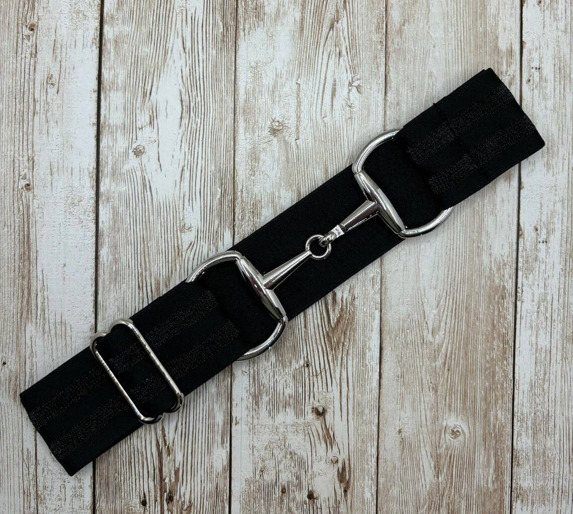 1.5" Equestrian Elastic Bit Buckle Belt - Black Stripes