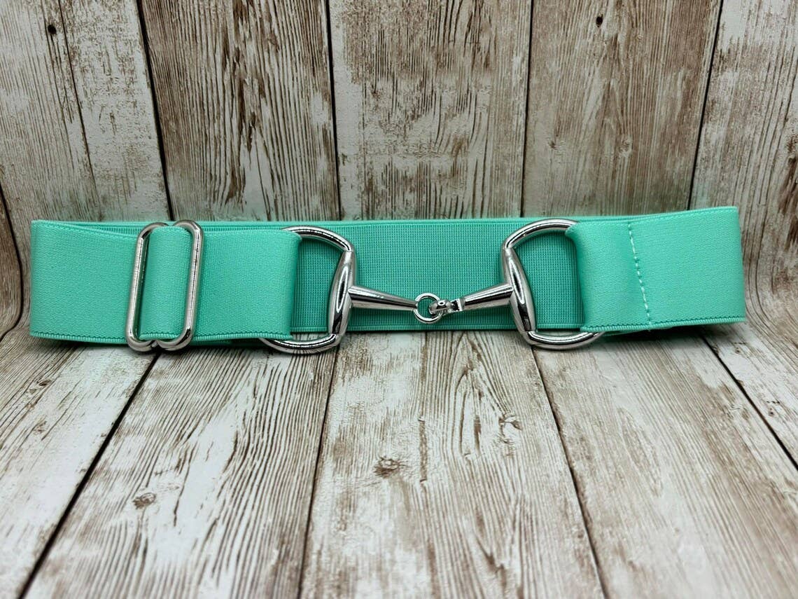 1.5" Equestrian Elastic Bit Buckle Belt - Solid Mint Green