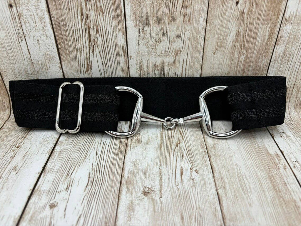 1.5" Equestrian Elastic Bit Buckle Belt - Black Stripes