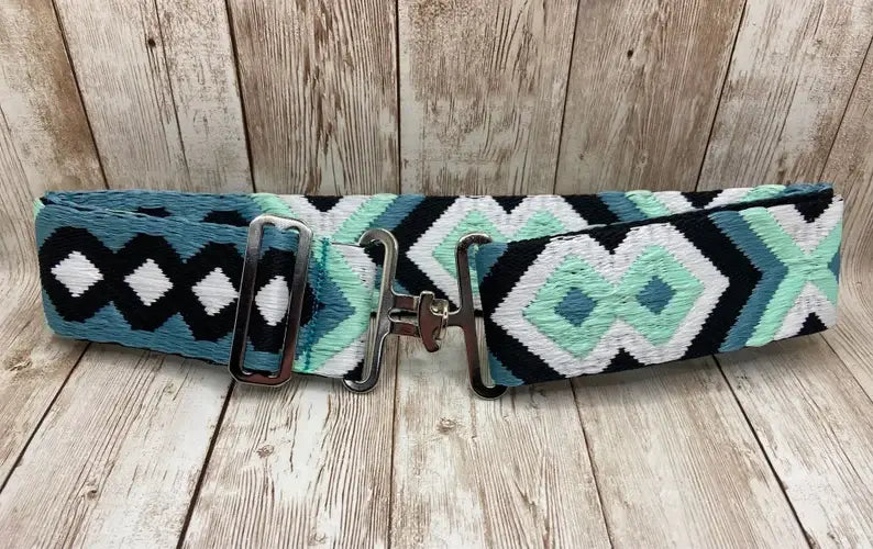 2" Equestrian Surcingle Webbed Belt - Ocean Blue & Mint