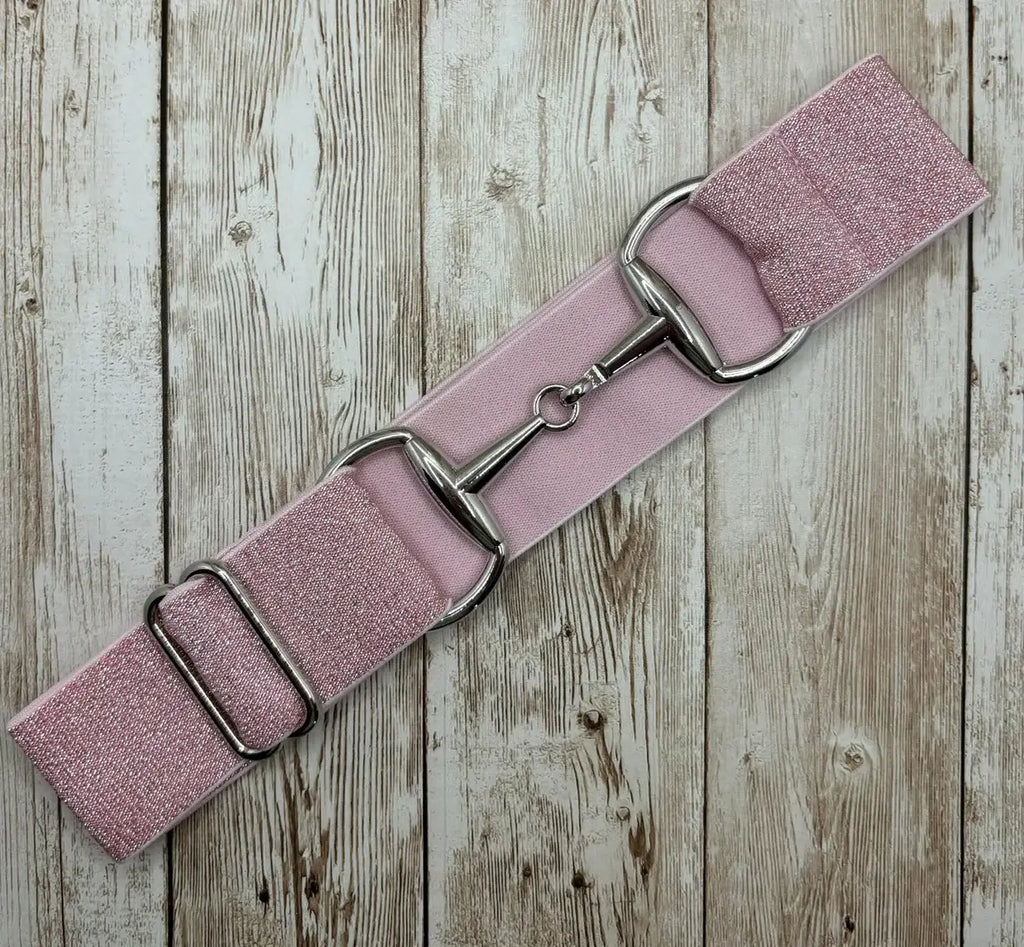 1.5" Equestrian Elastic Bit Buckle Belt - Pink Glitter