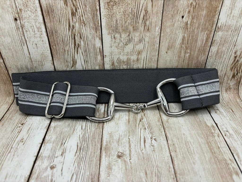 1.5" Equestrian Elastic Bit Buckle Belt - Grey Silver Stripe