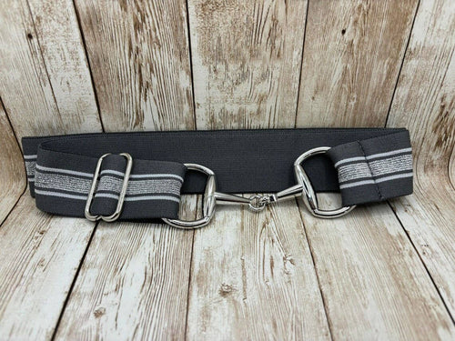 1.5" Equestrian Elastic Bit Buckle Belt - Grey Silver Stripe